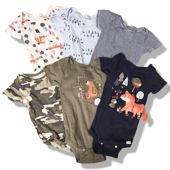 GERBER 6 Pack BUNDLE short sleeve onesies for 12M Baby Boy Woodland Creatures - Picture 2 of 9